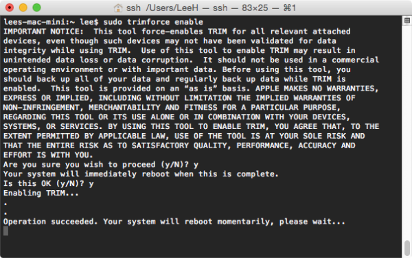 一条命令即可开启OS X 10.10.4 原生支持第三方SSD TRIM